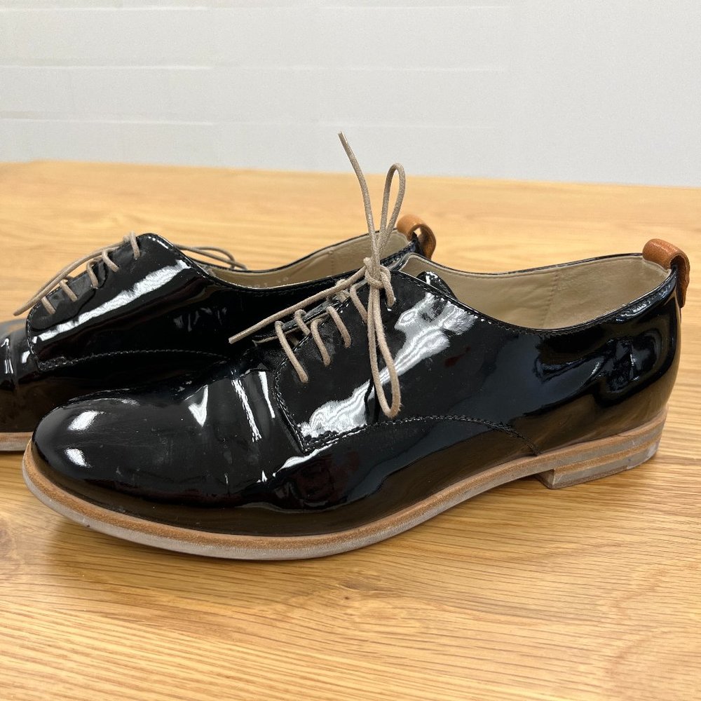 AGL Made in Italy Black Patent Leather Lace Up Oxford Loafer Shoes